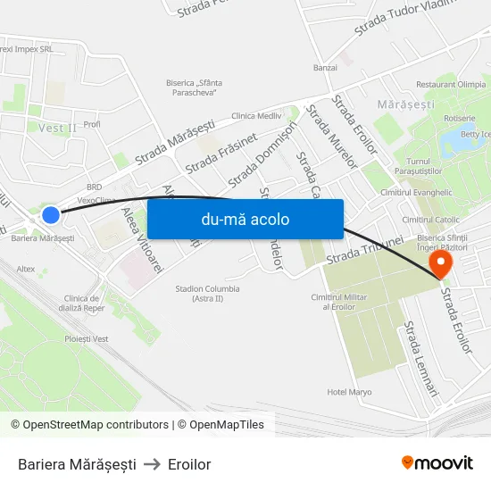 Harta de Bariera Mărășești către Eroilor