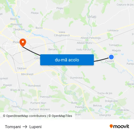 Harta de Tomșani către Lupeni