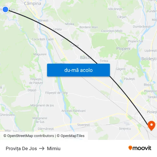 Harta de Provița De Jos către Mimiu