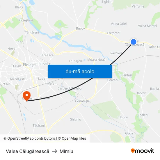 Harta de Valea Călugărească către Mimiu