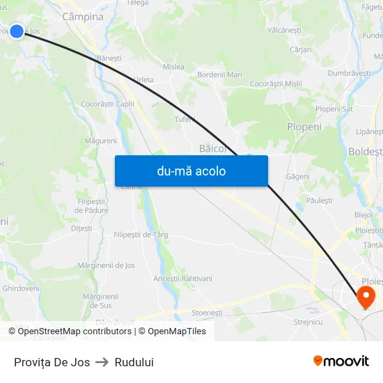 Harta de Provița De Jos către Rudului