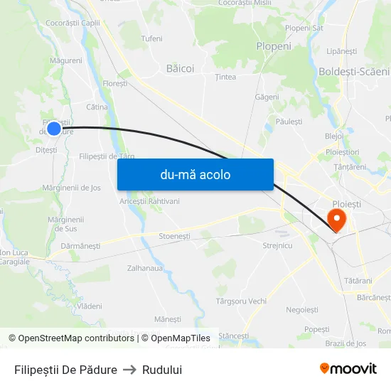 Harta de Filipeștii De Pădure către Rudului