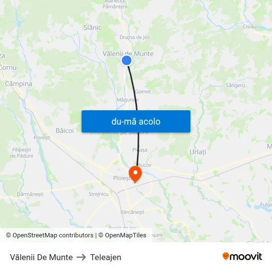 Harta de Vălenii De Munte către Teleajen