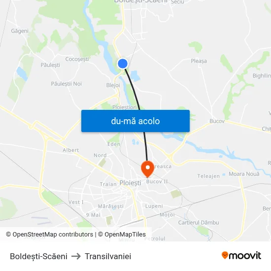 Harta de Boldești-Scăeni către Transilvaniei