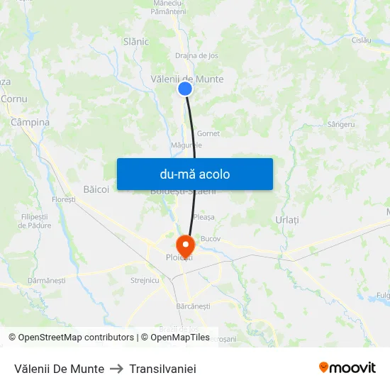 Harta de Vălenii De Munte către Transilvaniei