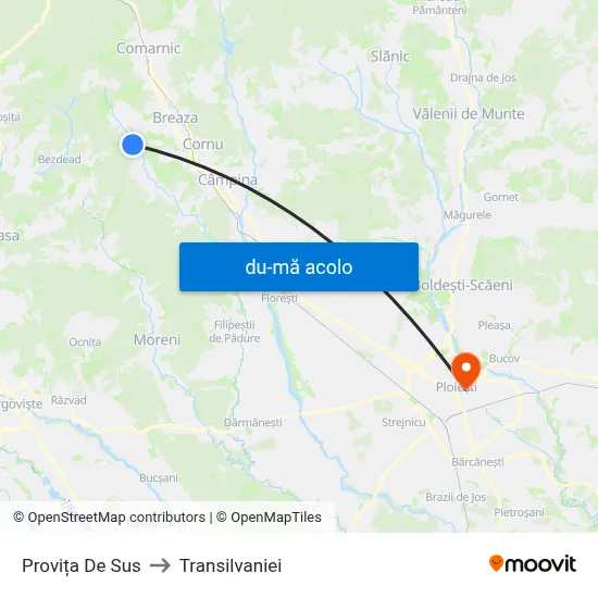 Harta de Provița De Sus către Transilvaniei