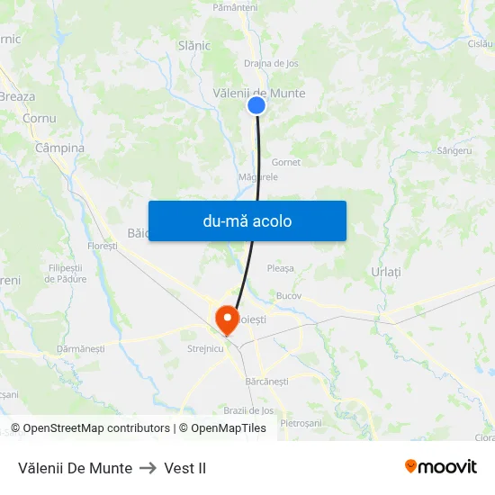 Harta de Vălenii De Munte către Vest II