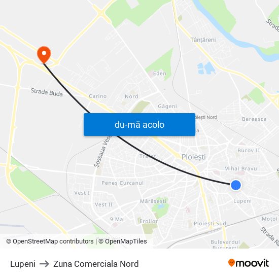 Harta de Lupeni către Zuna Comerciala Nord