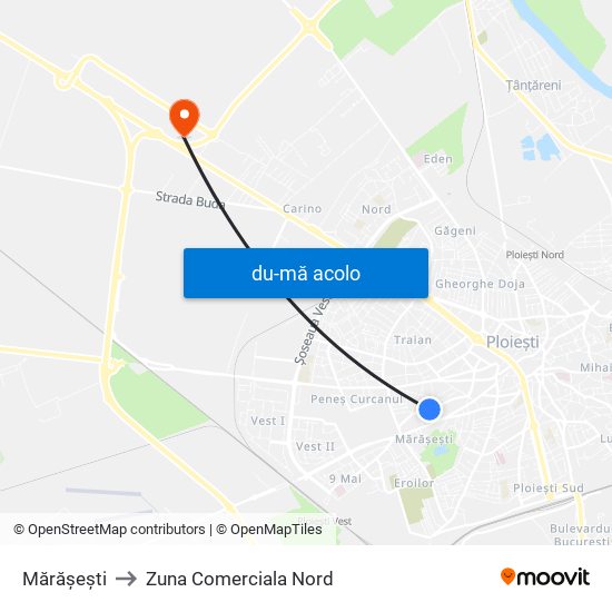 Harta de Mărășești către Zuna Comerciala Nord