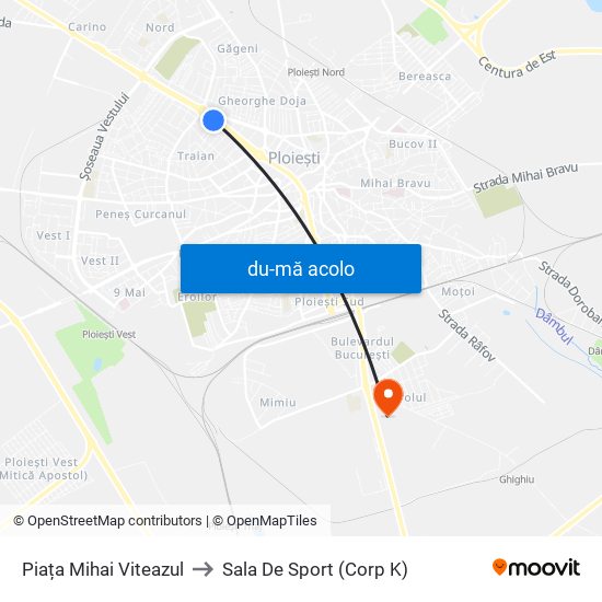 Harta de Piața Mihai Viteazul către Sala De Sport (Corp K)