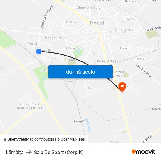 Harta de Lămâița către Sala De Sport (Corp K)