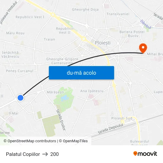 Harta de Palatul Copiilor către 200