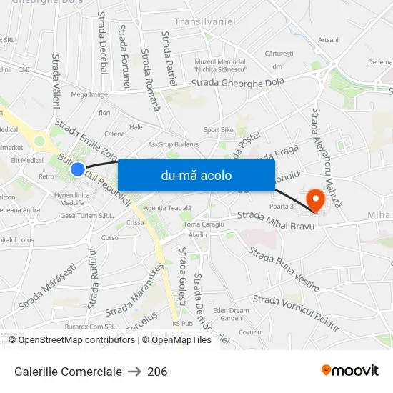 Harta de Galeriile Comerciale către 206