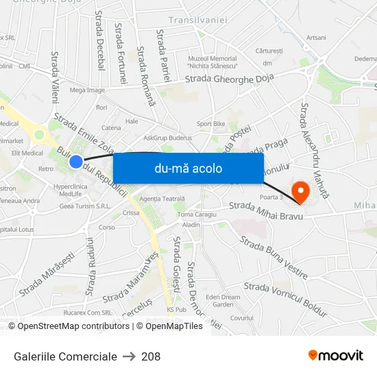 Harta de Galeriile Comerciale către 208