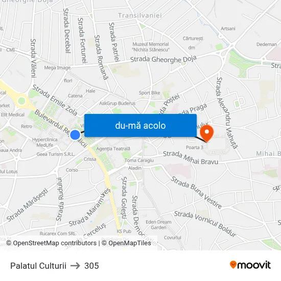 Harta de Palatul Culturii către 305