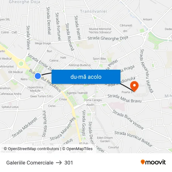 Harta de Galeriile Comerciale către 301