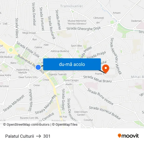 Harta de Palatul Culturii către 301