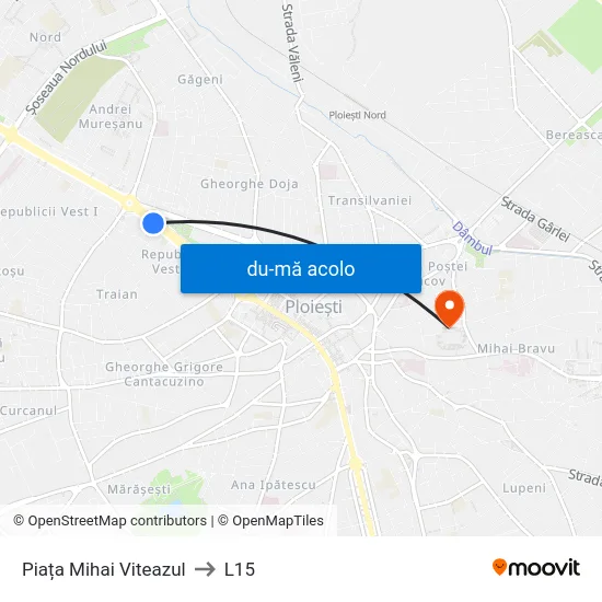 Harta de Piața Mihai Viteazul către L15