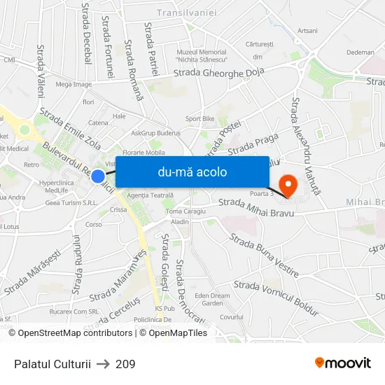 Harta de Palatul Culturii către 209