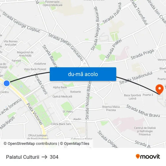 Harta de Palatul Culturii către 304