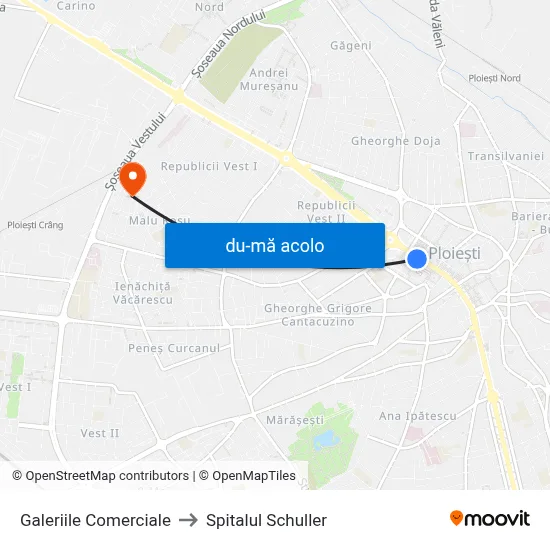 Harta de Galeriile Comerciale către Spitalul Schuller