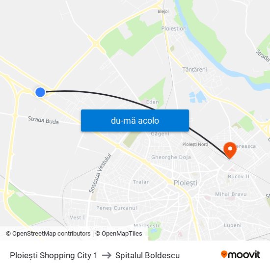 Harta de Ploiești Shopping City 1 către Spitalul Boldescu