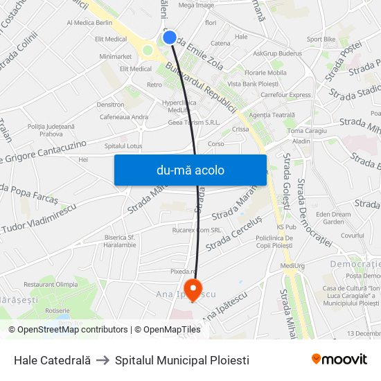 Harta de Hale Catedrală către Spitalul Municipal Ploiesti