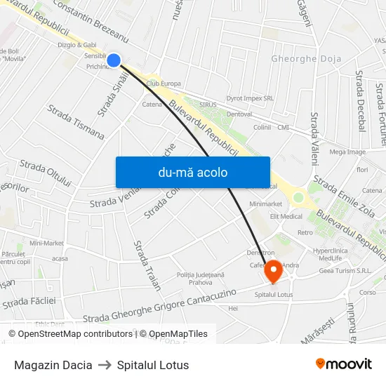 Harta de Magazin Dacia către Spitalul Lotus