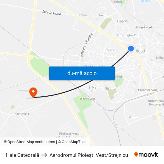 Harta de Hale Catedrală către Aerodromul Ploiești Vest / Strejnicu