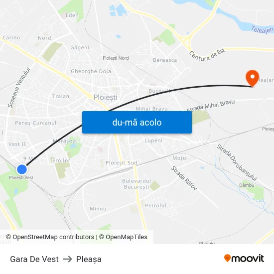 Harta de Gara De Vest către Pleașa