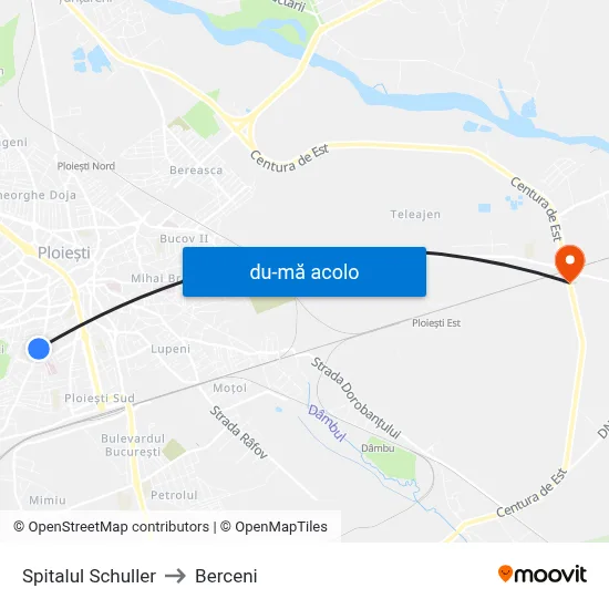 Harta de Spitalul Schuller către Berceni