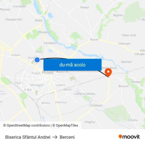 Harta de Biserica Sfântul Andrei către Berceni