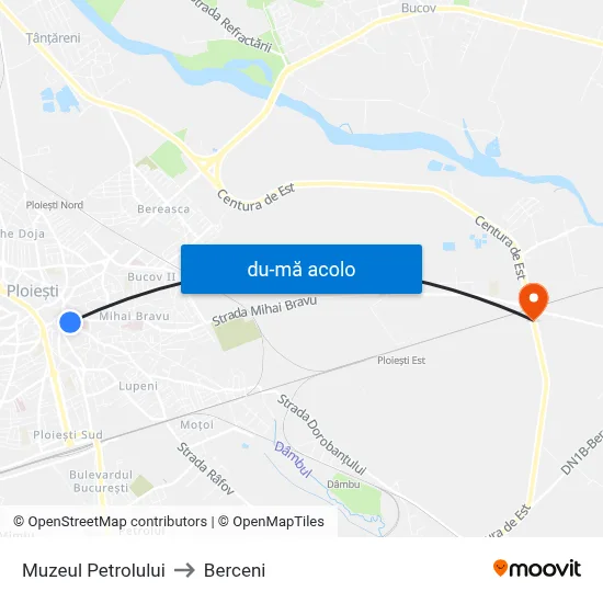 Harta de Muzeul Petrolului către Berceni