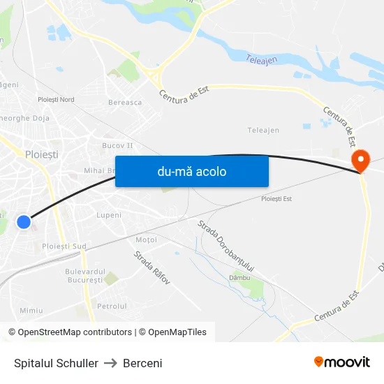 Harta de Spitalul Schuller către Berceni