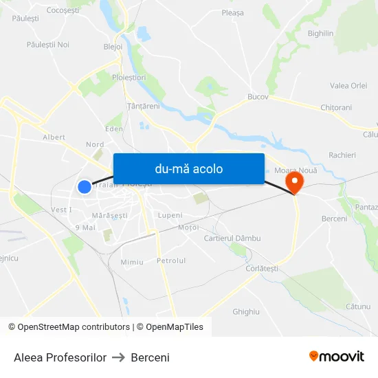 Harta de Aleea Profesorilor către Berceni