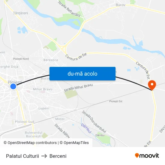 Harta de Palatul Culturii către Berceni