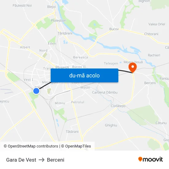 Harta de Gara De Vest către Berceni