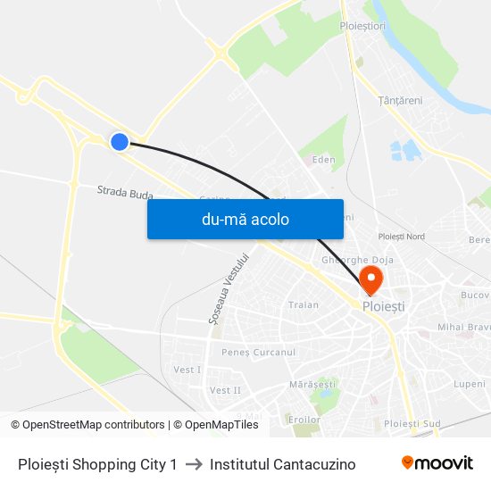 Harta de Ploiești Shopping City 1 către Institutul Cantacuzino