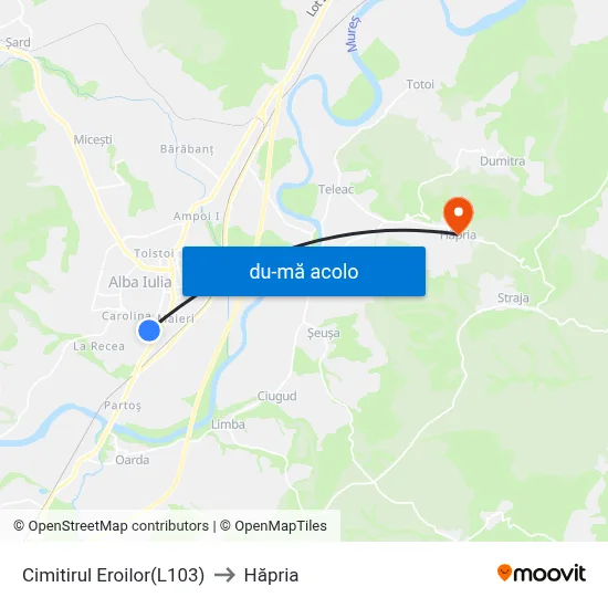 Harta de Cimitirul Eroilor(L103) către Hăpria