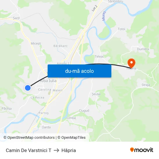 Harta de Camin De Varstnici T către Hăpria