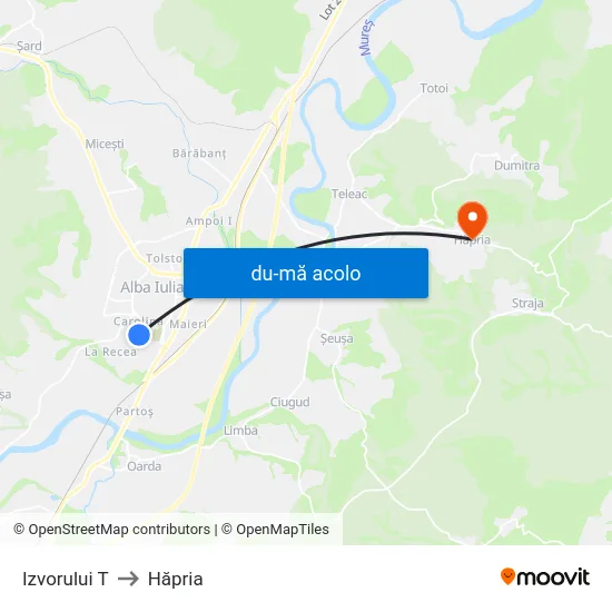 Harta de Izvorului T către Hăpria