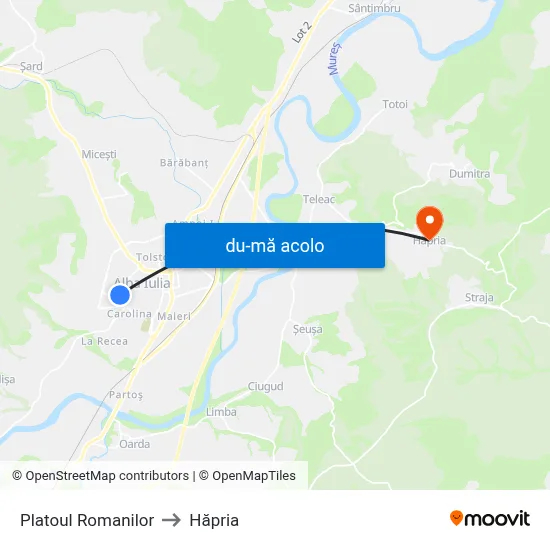 Harta de Platoul Romanilor către Hăpria