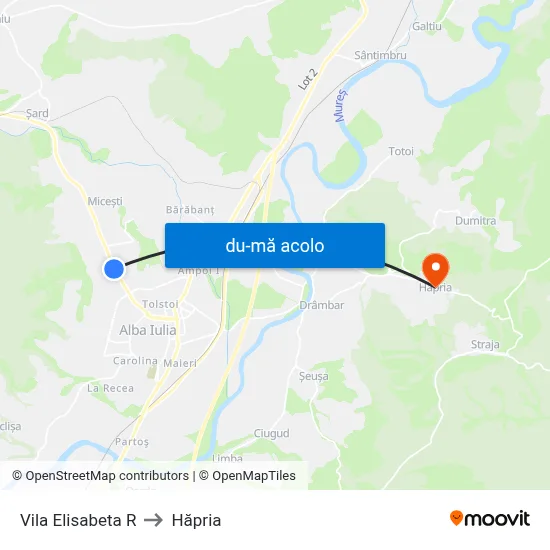 Harta de Vila Elisabeta R către Hăpria