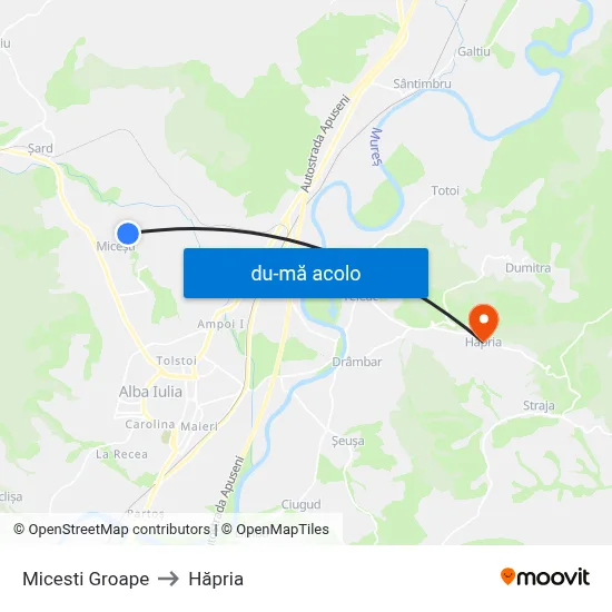 Harta de Micesti Groape către Hăpria