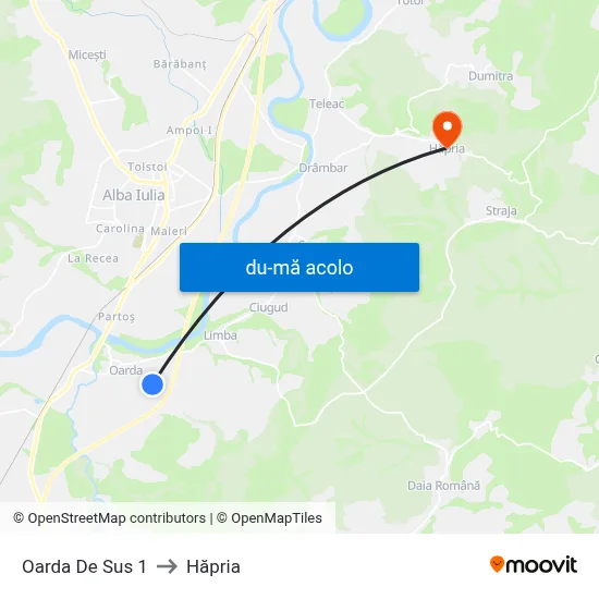 Harta de Oarda De Sus 1 către Hăpria