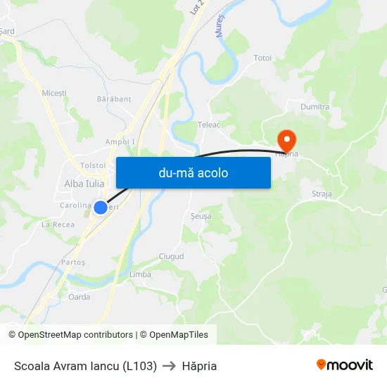 Harta de Scoala Avram Iancu (L103) către Hăpria