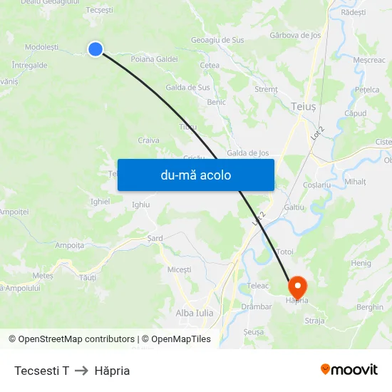 Harta de Tecsesti T către Hăpria