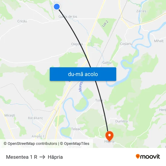 Harta de Mesentea 1 R către Hăpria