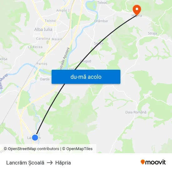 Harta de Lancrăm Școală către Hăpria