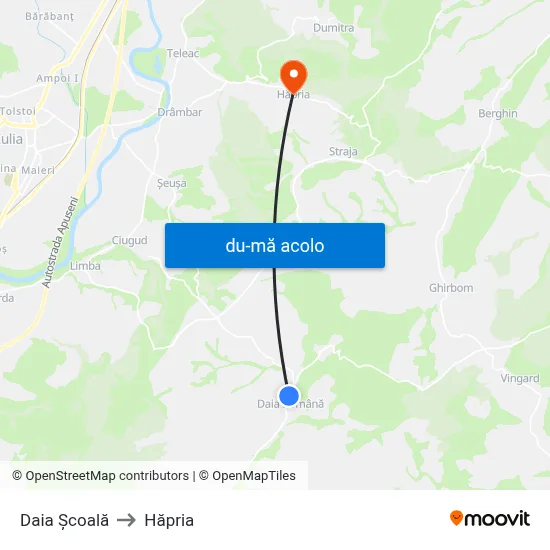 Harta de Daia Școală către Hăpria